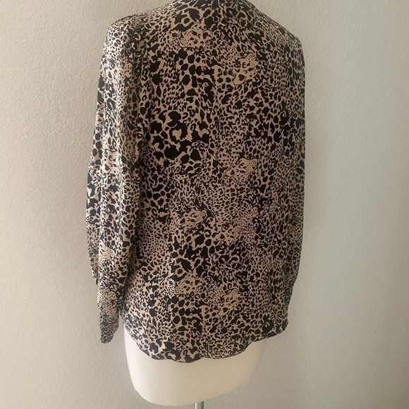 Rebecca Taylor Women's Silk Leopard Motif Black and Tan Blouse Size 2 - Picture 9 of 16